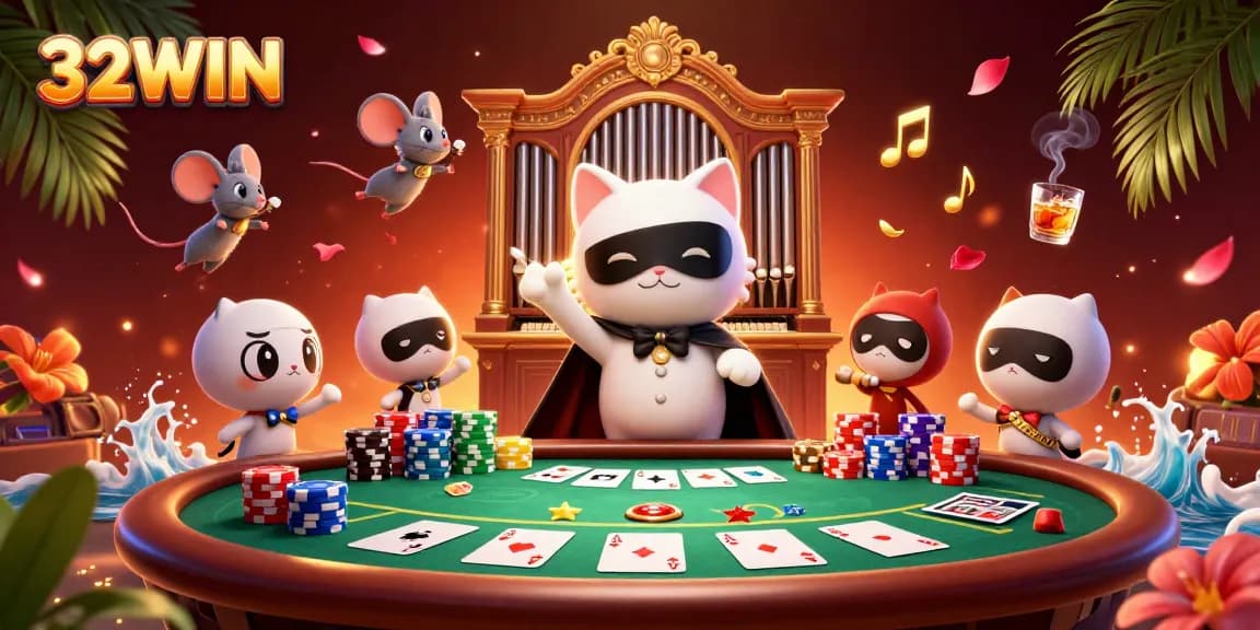 Engage in thrilling gaming adventures with 32WIN featuring vibrant casino elements and enchanting characters.