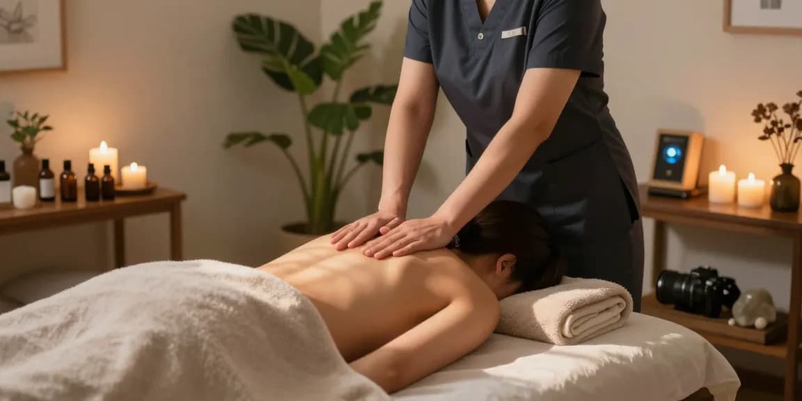 Relaxing 서울출장안마 session with a soothing massage therapist in a tranquil wellness studio.