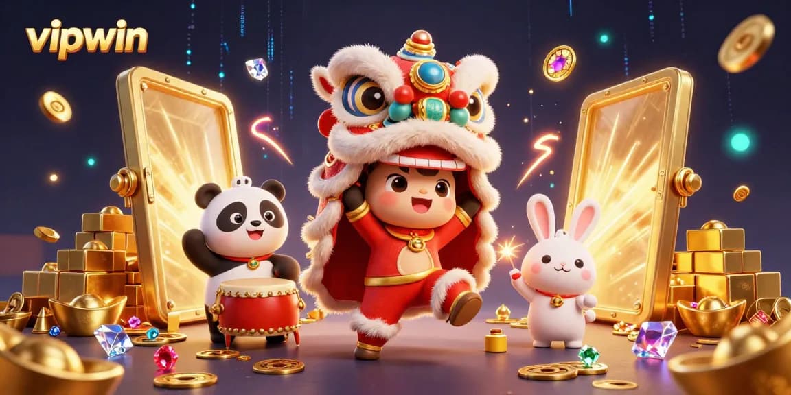 Experience the excitement of vipwin as your characters celebrate with gold and treasures in a vibrant festival.