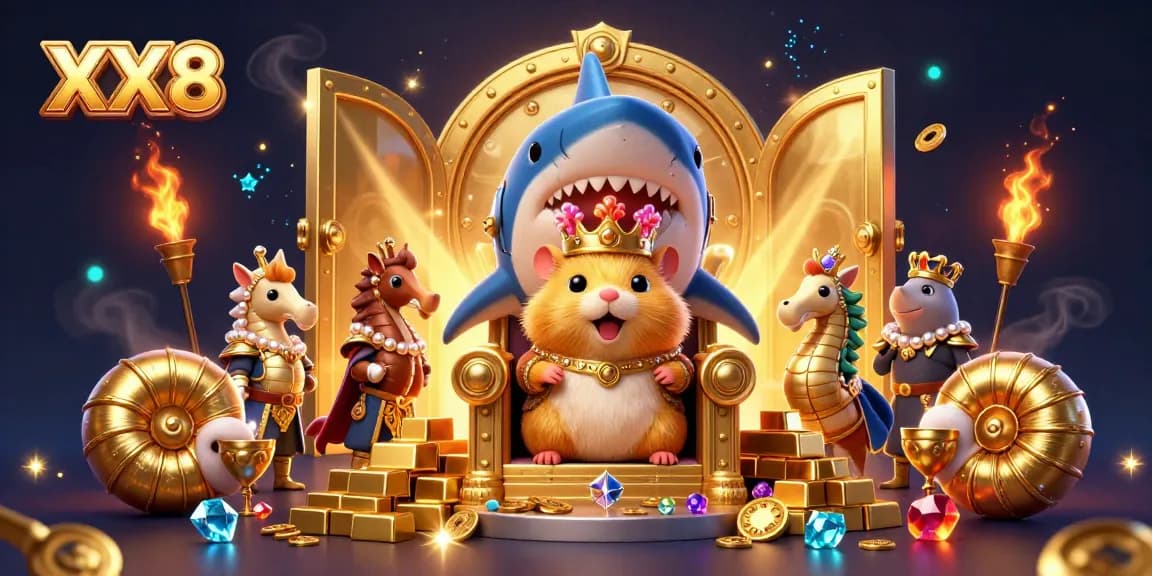 Experience the thrill of XX8 with a vibrant casino scene featuring a hamster king and golden treasures.