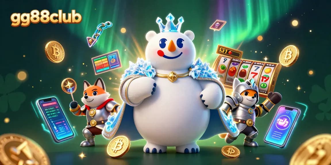 Players engage in exciting games at gg88club, surrounded by vibrant casino elements and glowing coins.
