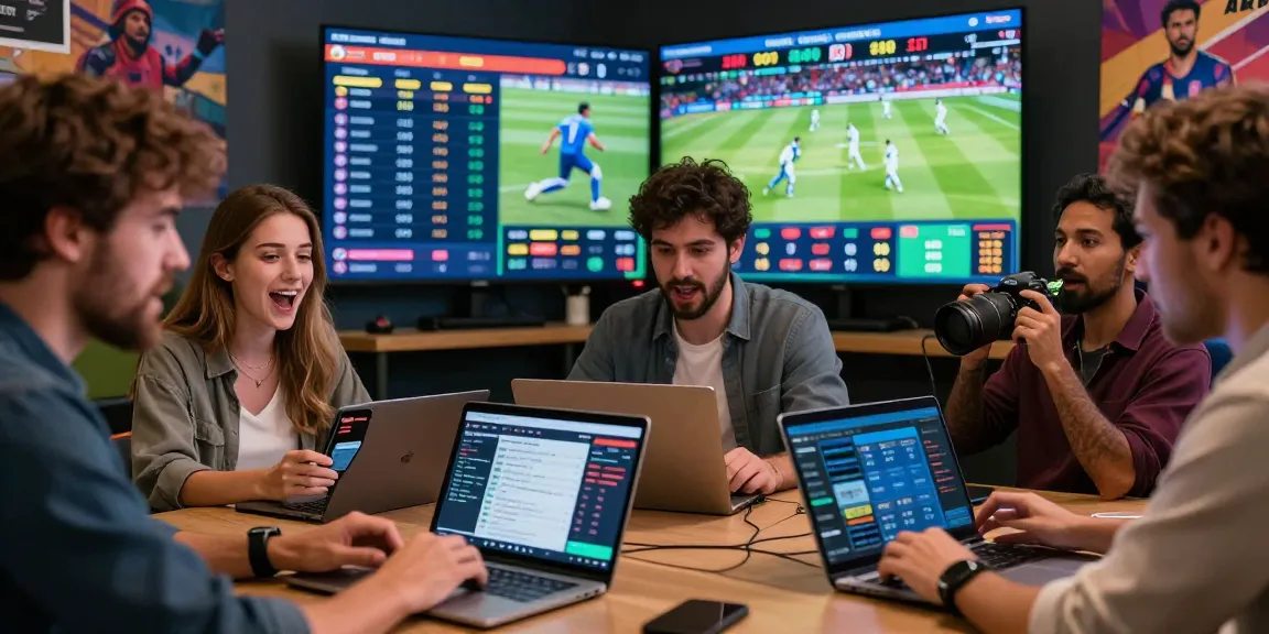 Exciting TK 999 sports betting atmosphere with diverse players engaged in real-time wagering, showcasing live sports and vibrant digital interfaces.
