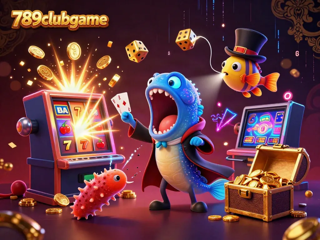 Experience thrilling card tricks with 789clubgame's underwater characters in a vibrant casino scene.