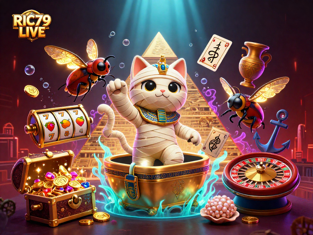 Engage with RIC79 LIVE: Unveil thrilling casino adventures with vibrant characters and scattered treasures!