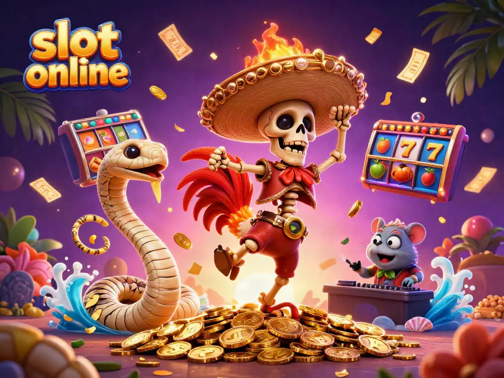 Experience thrilling slot online fun with vibrant characters amidst shimmering jackpot excitement.