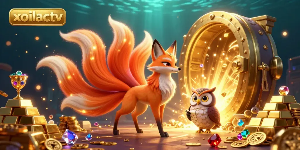 Experience the vibrant energy of xoilactv with colorful spirits and shining treasures in a dynamic casino scene.