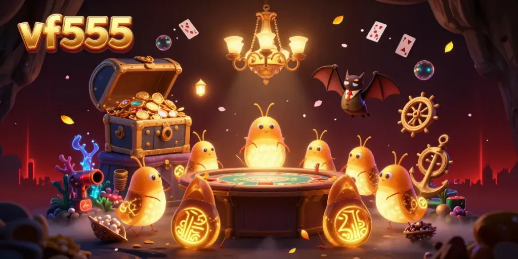 Experience vibrant casino action with vf555 as glowworms light up a magical game environment.