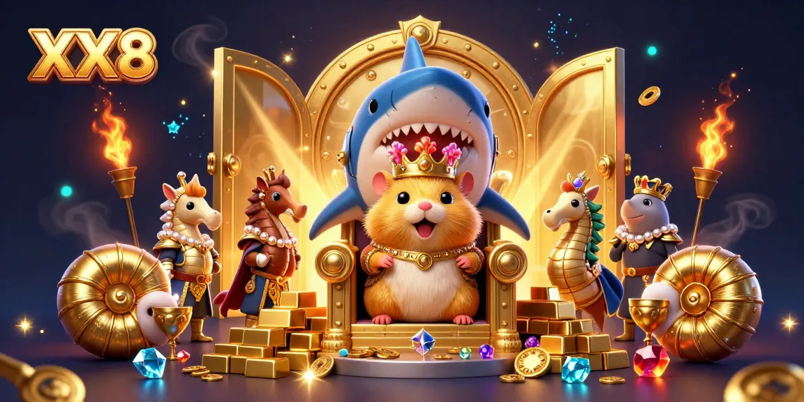 Experience the thrill of XX8 with a vibrant casino scene featuring a hamster king and golden treasures.