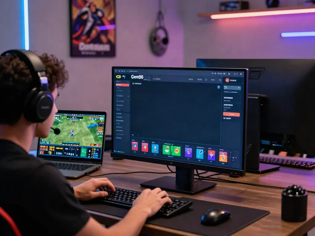 Interactive gaming setup featuring Gem88 interface, showcasing sports betting excitement.