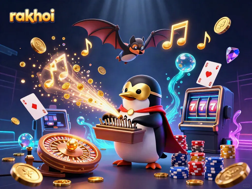 Experience rakhoi's thrilling casino atmosphere with dynamic golden coins and engaging characters.