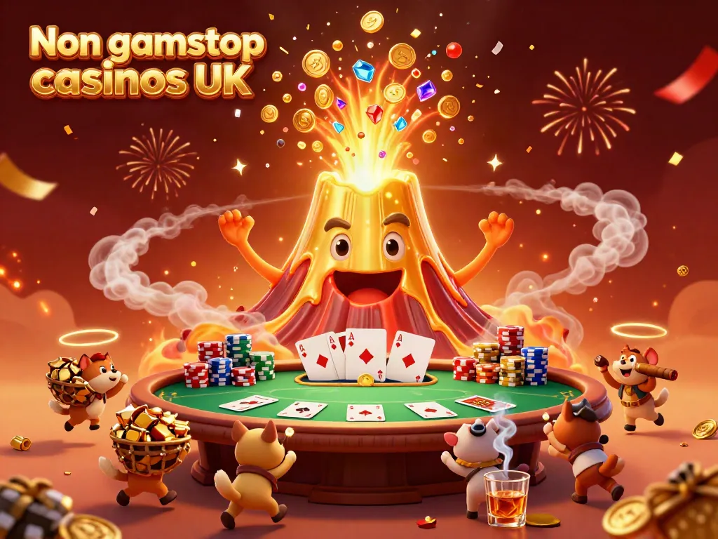 Experience thrilling jackpots at Non gamstop casinos UK with vibrant 3D illustration of treasure and excitement.