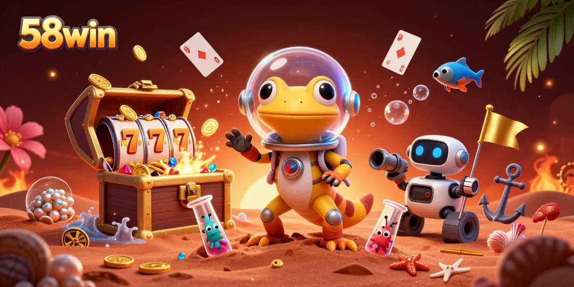 Experience the thrill of 58win in a vibrant 3D casino scene with Martian gecko.
