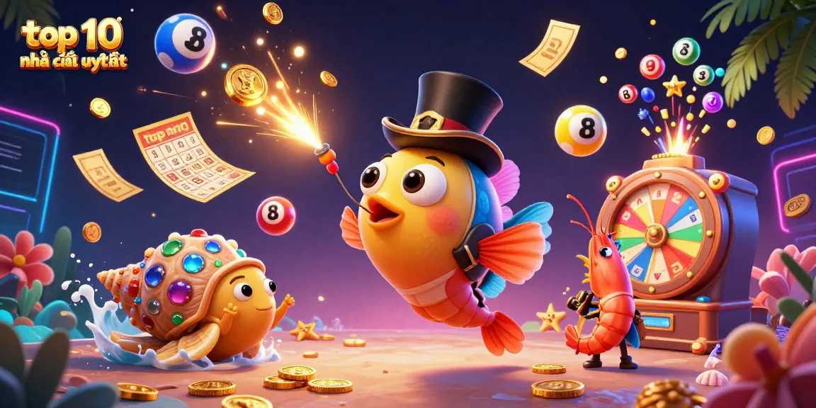 Engage in the excitement of top 10 nhà cái uy tín with vibrant lottery scenes featuring 3D characters in action.