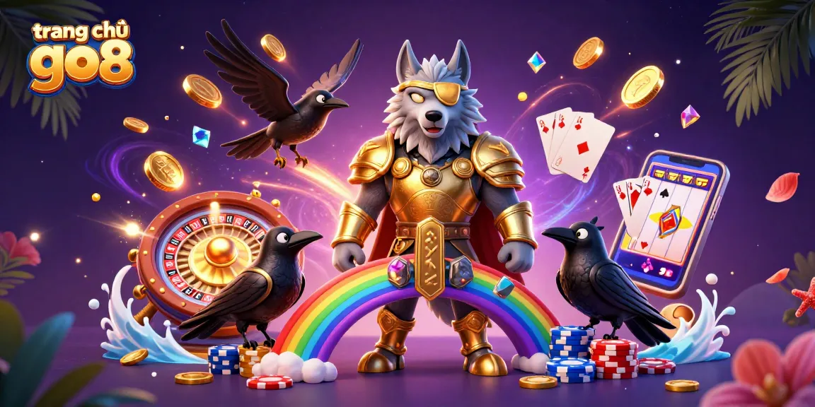 Experience the excitement of trang chủ go8 with 3D casino characters, glowing chips, and vibrant game elements.