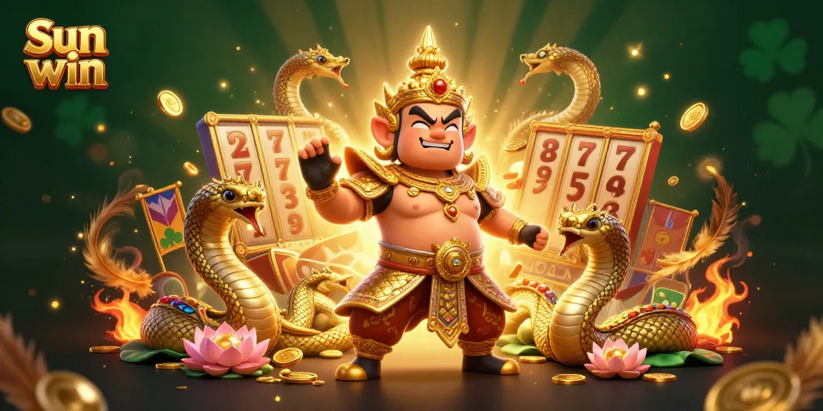 Experience thrilling play with Sun win, showcasing vibrant slot reels and guardian characters.