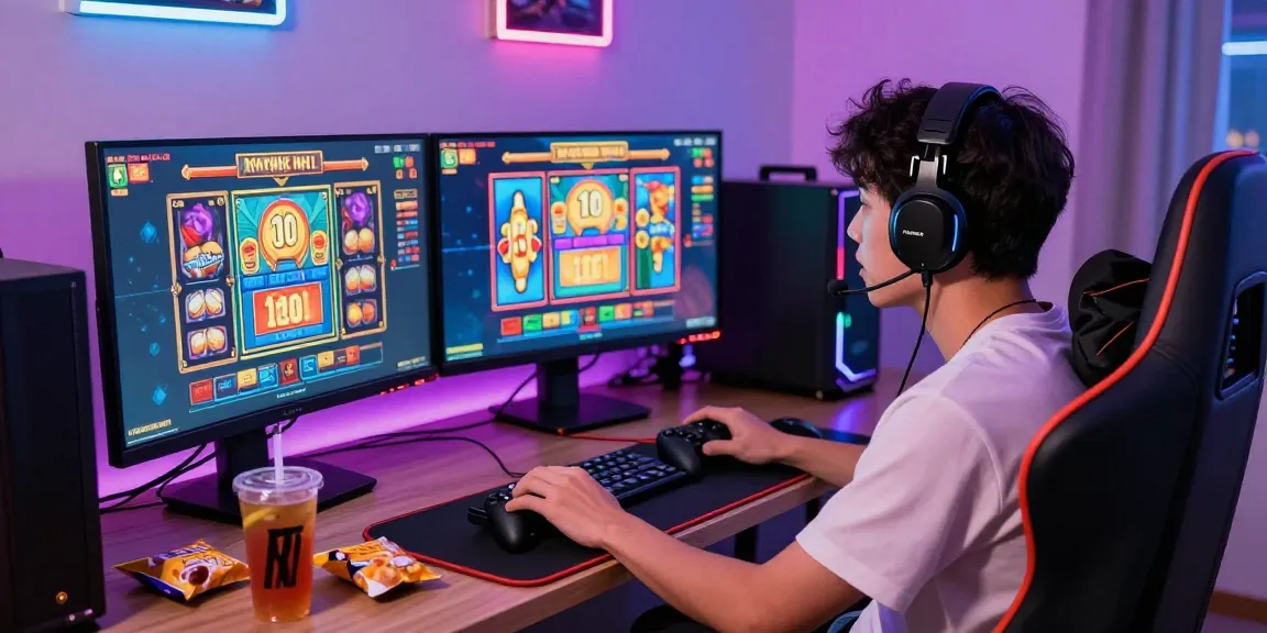 Situs slot deposit 10 ribu player enjoying an immersive online gaming experience at home.