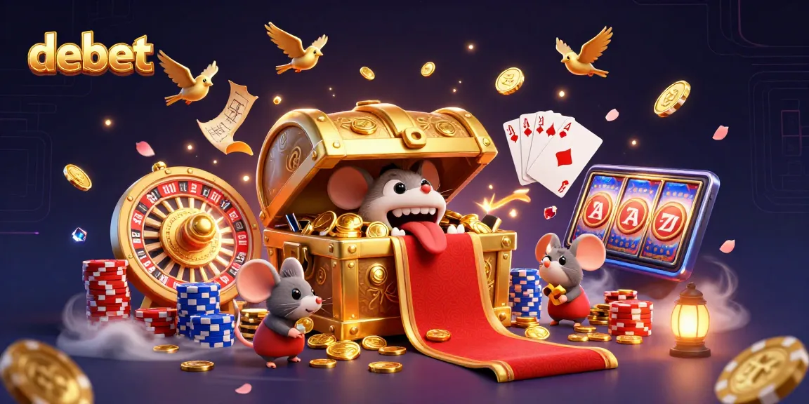Engage with debet's vibrant casino experience through exciting treasure-themed adventure illustration.