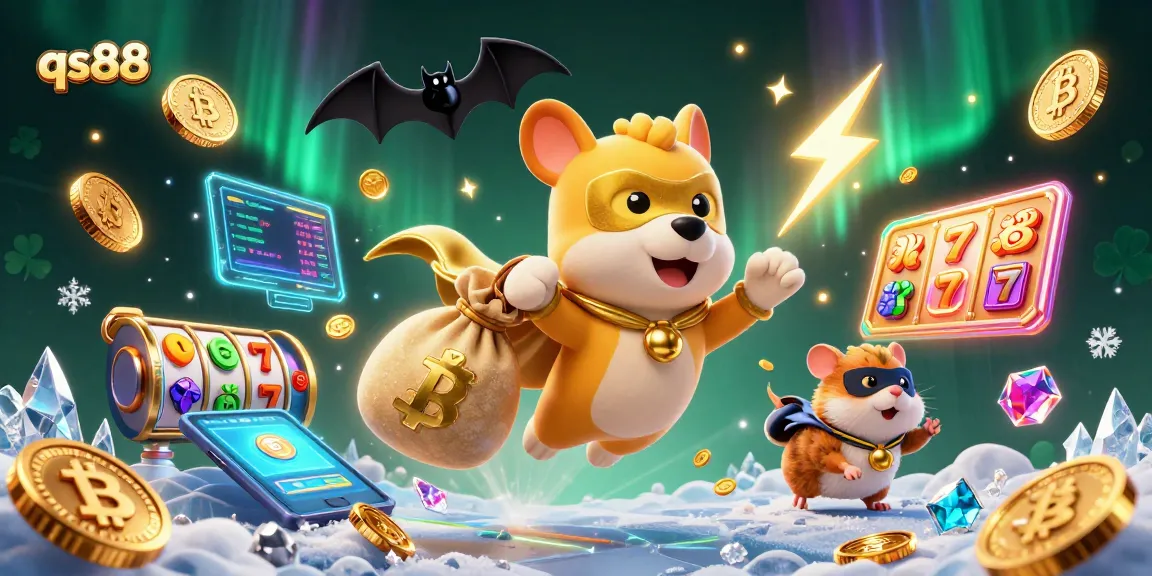 Join the adventure with qs88 as the superhero dog and sidekick explore casino treasures in a vibrant scene