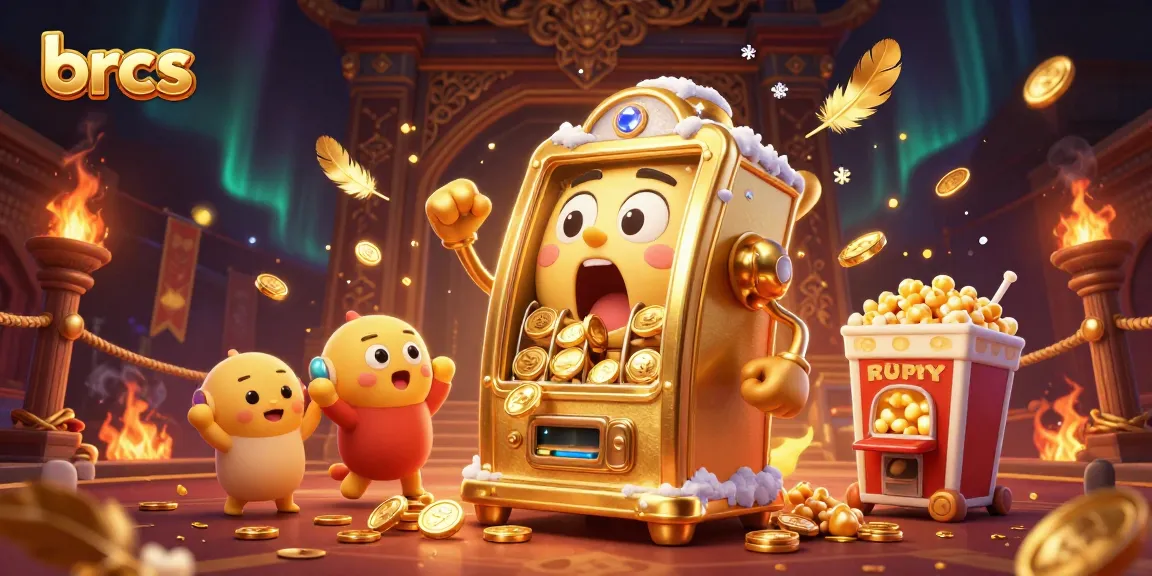 brcs showcases a lively scene with a joyful slot machine celebrating a jackpot amidst a vibrant casino backdrop.