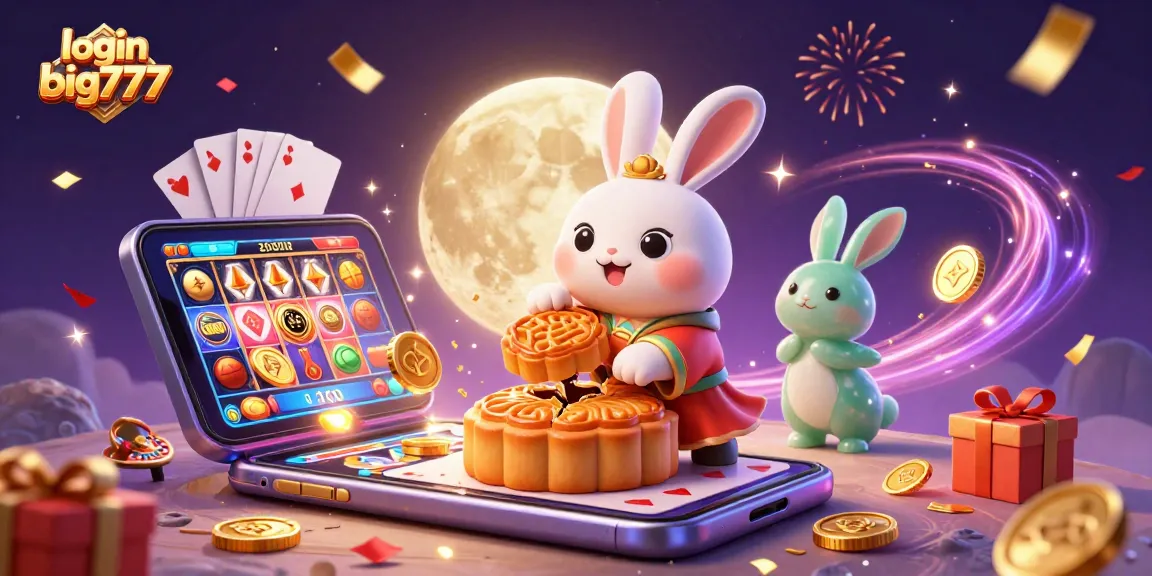 Experience the thrill of login big777 as the moon rabbit reveals poker chips amidst mesmerizing slot games and golden winnings.