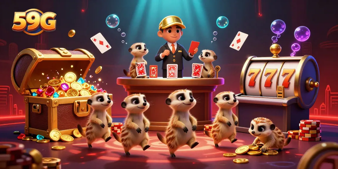 Engage in exciting gaming at 59G, featuring a vibrant meerkat casino scene with dynamic elements.