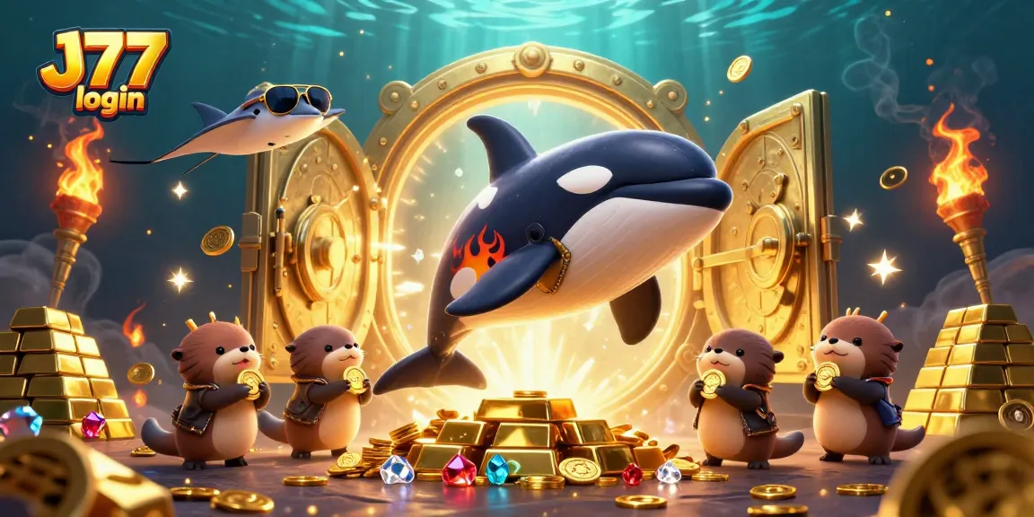 Join the fun with J77 login in a vibrant underwater casino world with playful sea creatures!