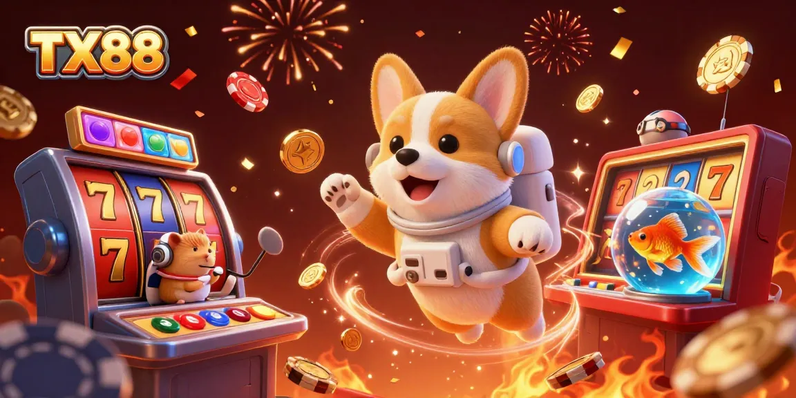 Experience winning thrills with TX88 as a 3D astronaut corgi navigates a vibrant casino.