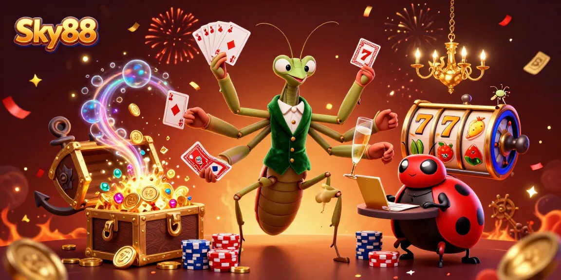 Engage in thrilling gameplay at Sky88 with giant card sharps and vibrant casino elements!