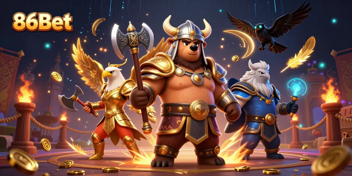 Experience dynamic gaming action with 86Bet in this vibrant, detailed casino illustration.