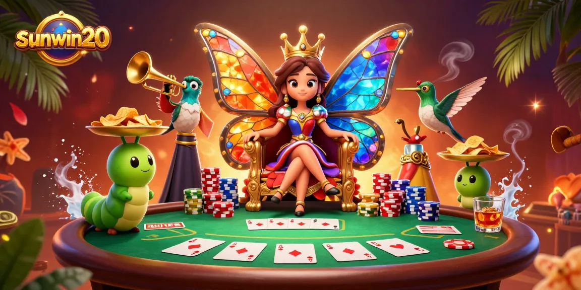 Experience the excitement at sunwin20 with vibrant casino elements and colorful characters in a stunning 3D illustration.