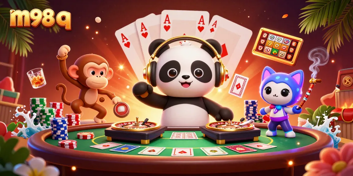 Experience the thrilling vibe of m98 q with vibrant characters and casino elements celebrating a lively atmosphere.