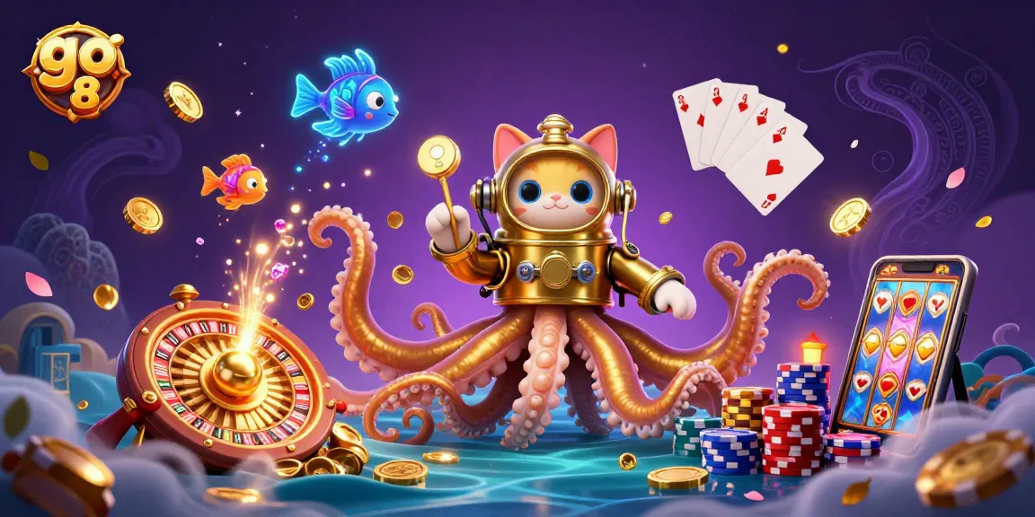 Experience the exhilarating thrills of go 88 with a vibrant underwater casino scene featuring a kraken, treasures, and gaming action.