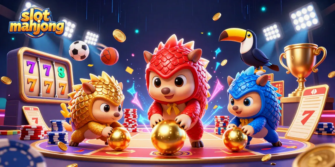 Experience thrilling gameplay with slot mahjong, as rival pangolins roll through dynamic poker chips in a colorful casino scene.