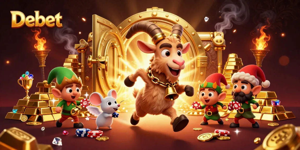 Experience the thrill of Debet with festive casino chaos in this vibrant 3D illustration.