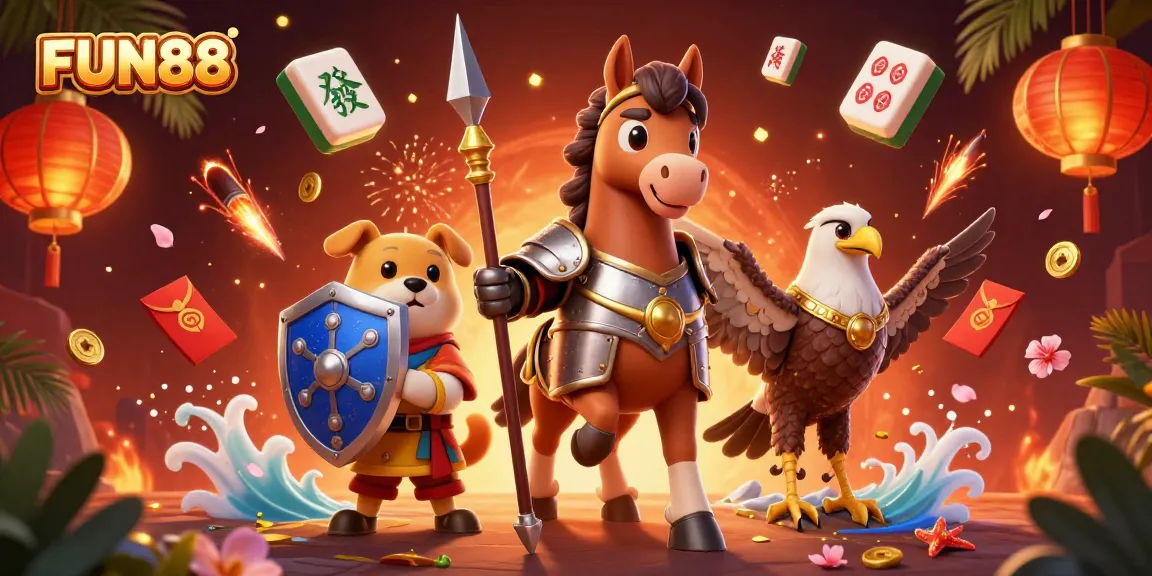 Enhance your gaming experience with FUN88's thrilling atmosphere featuring knights and vibrant casino elements.