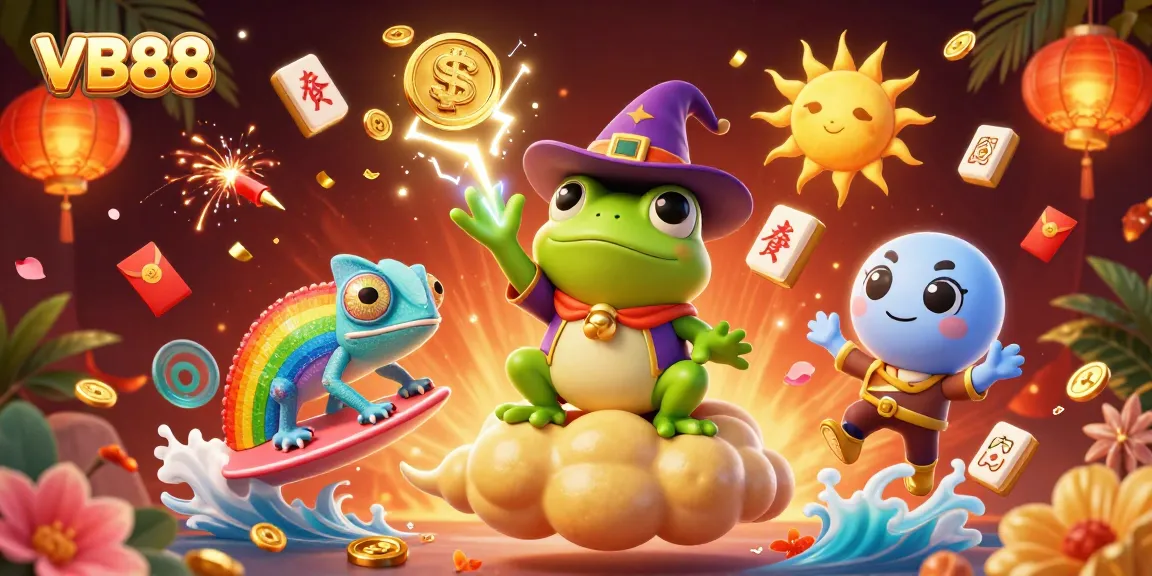 Celebrate wins with VB88 in a vibrant casino artwork featuring lucky elements and enchanting characters.