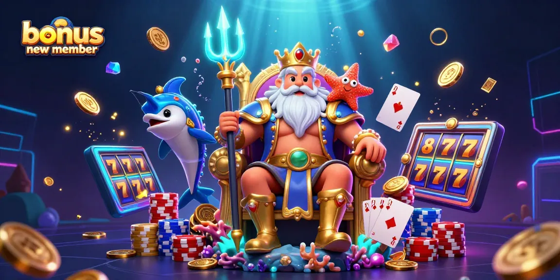 Engage with a bonus new member offer at this vibrant online casino adventure featuring Neptune and friends.