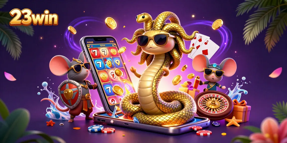Engage with vibrant slot action featuring 23win's Medusa as a fun character amidst rich casino elements.