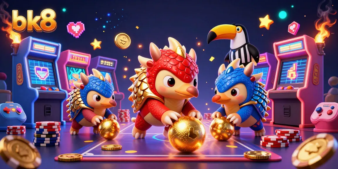 bk8 features dynamic rival pangolins competing in a vibrant casino-themed arcade scene