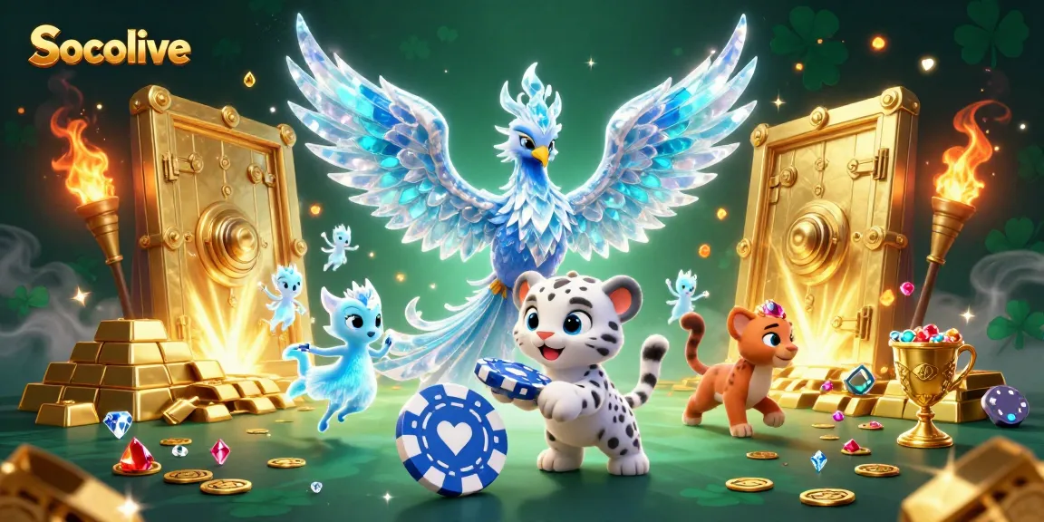 Socolive showcases an epic gaming journey with vibrant characters and dynamic casino elements.