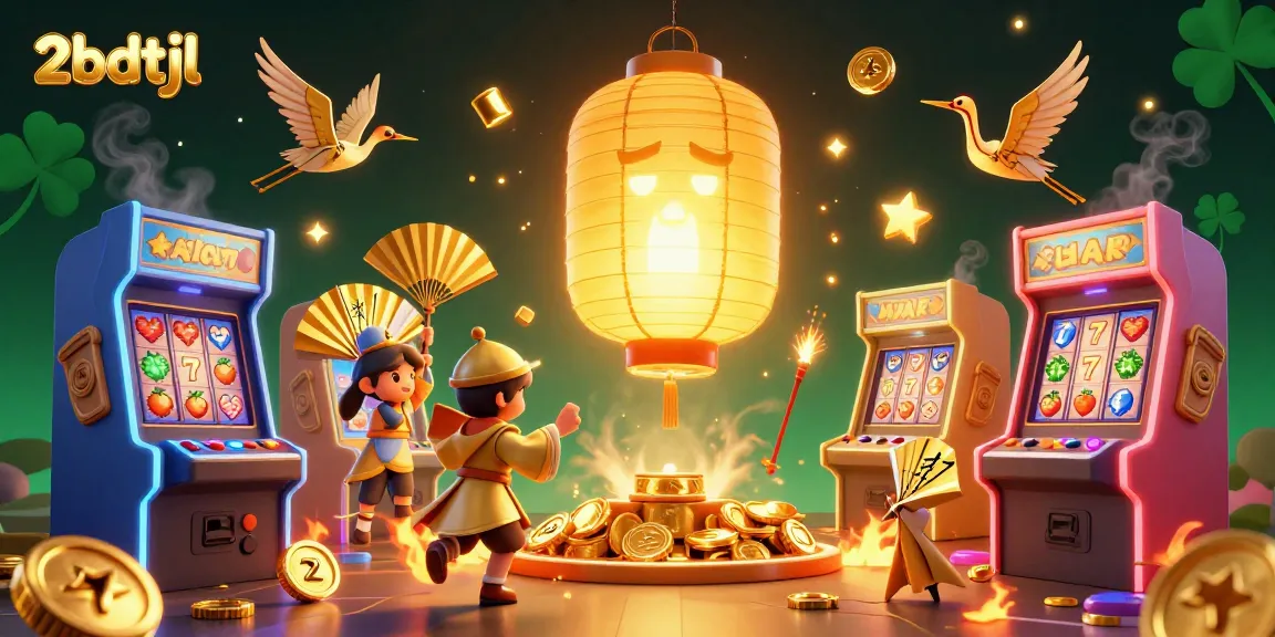 Engage in the vibrant world of 2bdtjl slots with a dynamic 3D casino scene featuring a glowing golden lantern spirit.