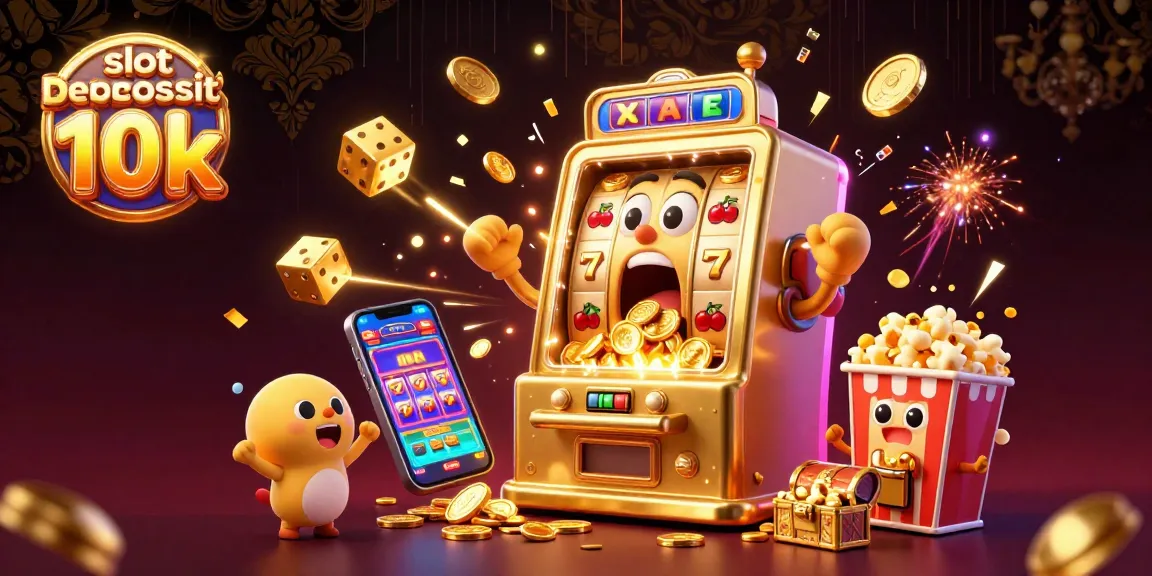 Experience exciting wins with slot deposit 10k as the golden slot machine hits a jackpot showering coins everywhere.