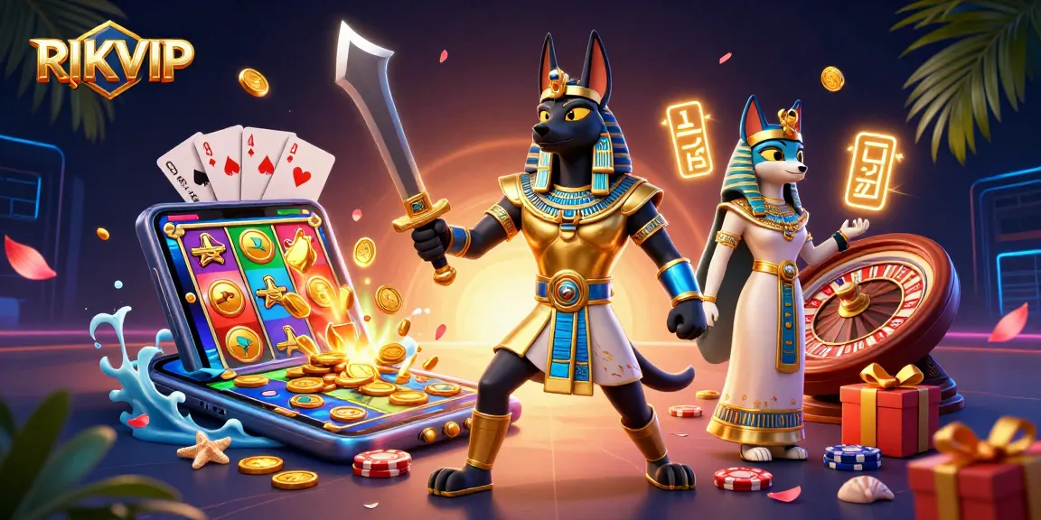 Experience RIKVIP's vibrant gaming scene with dynamic characters and engaging casino elements.